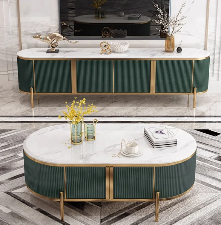 Hot selling design  living room home furniture modern luxury wall white or grey MDF tv stand and coffee table set