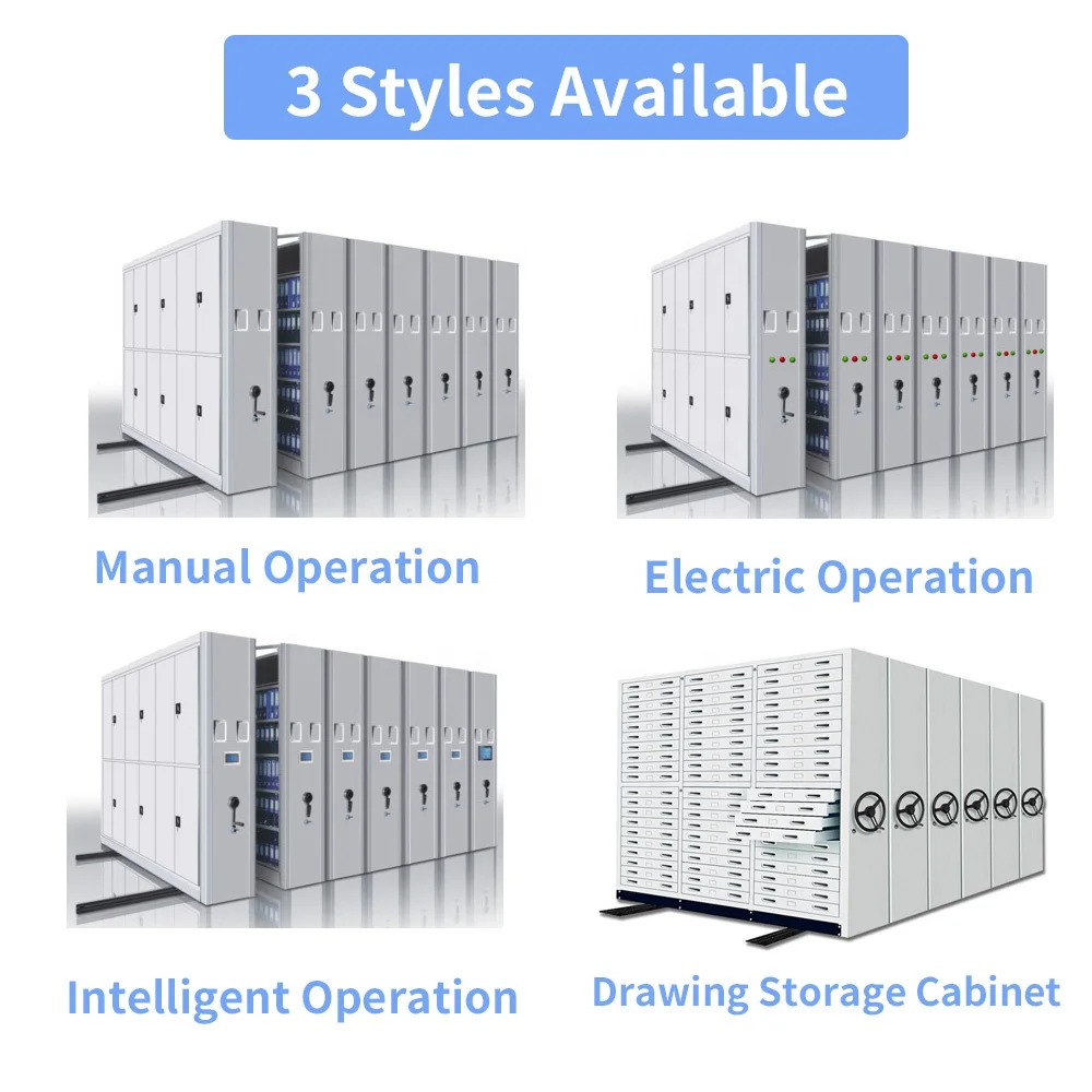Hand-cranked Rolling File Compact Cabinet Mobile Shelving Electric Archive Storage System Steel Dense Frame