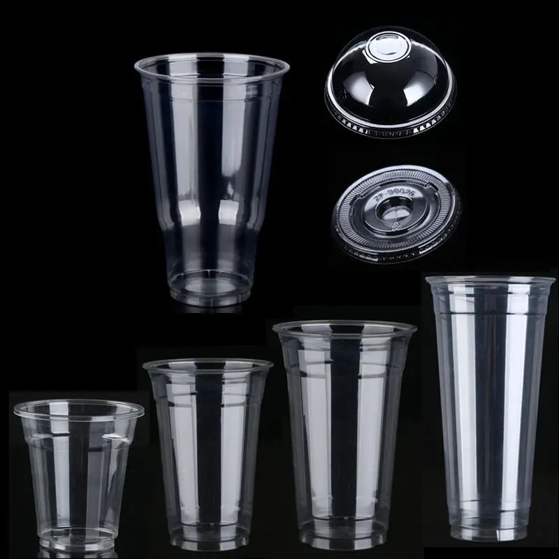 High-grade Custom Print logo Plastic PET Cup Bubble Tea Coffee Smoothie Juice Cold Drinks With Lid