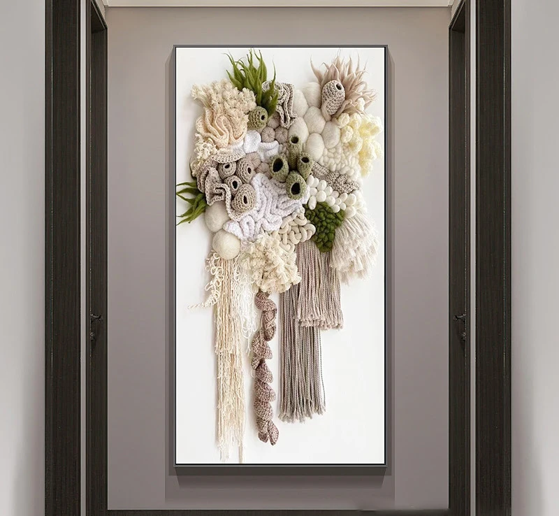 Home Decor Mixed Media Artwork Cotton Thread Knitting 3D Painting Hand Embroidery Luxury Wall Modern Art