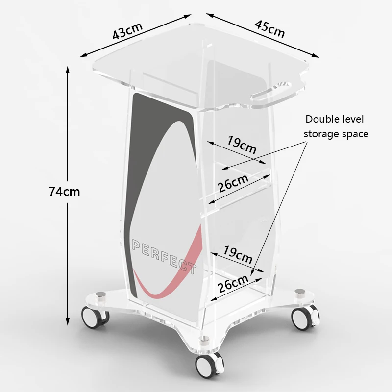 Luxury clear medical aesthetic device Carts Acrylic Salon Beauty Spa Trolley Facial Machine Trolley carts dental trolley
