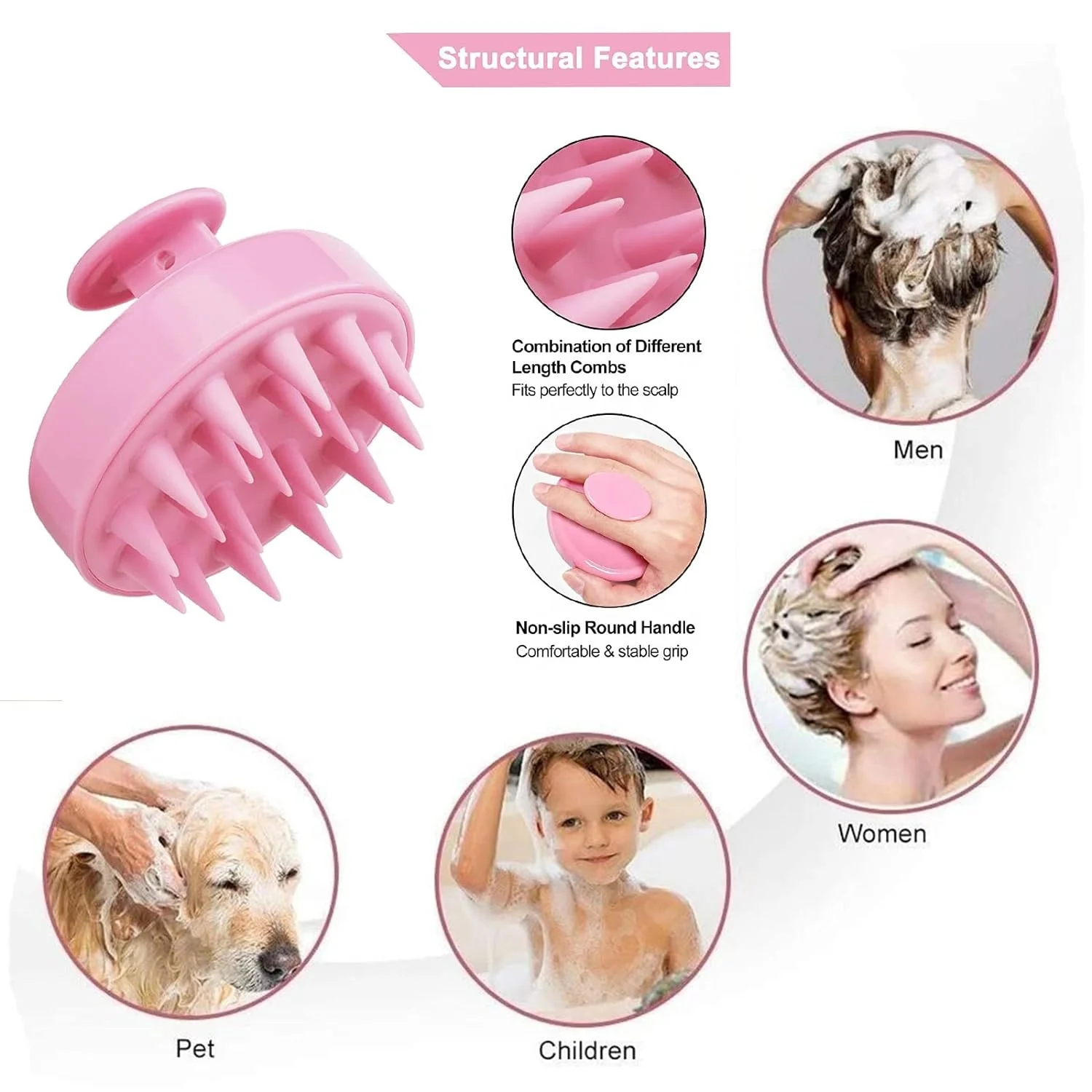 Barber 6Pcs Detangling Hair Brush Shower Set Edge Control Hair Comb Custom Logo Curly Scalp Massager Shampoo Brush For Women