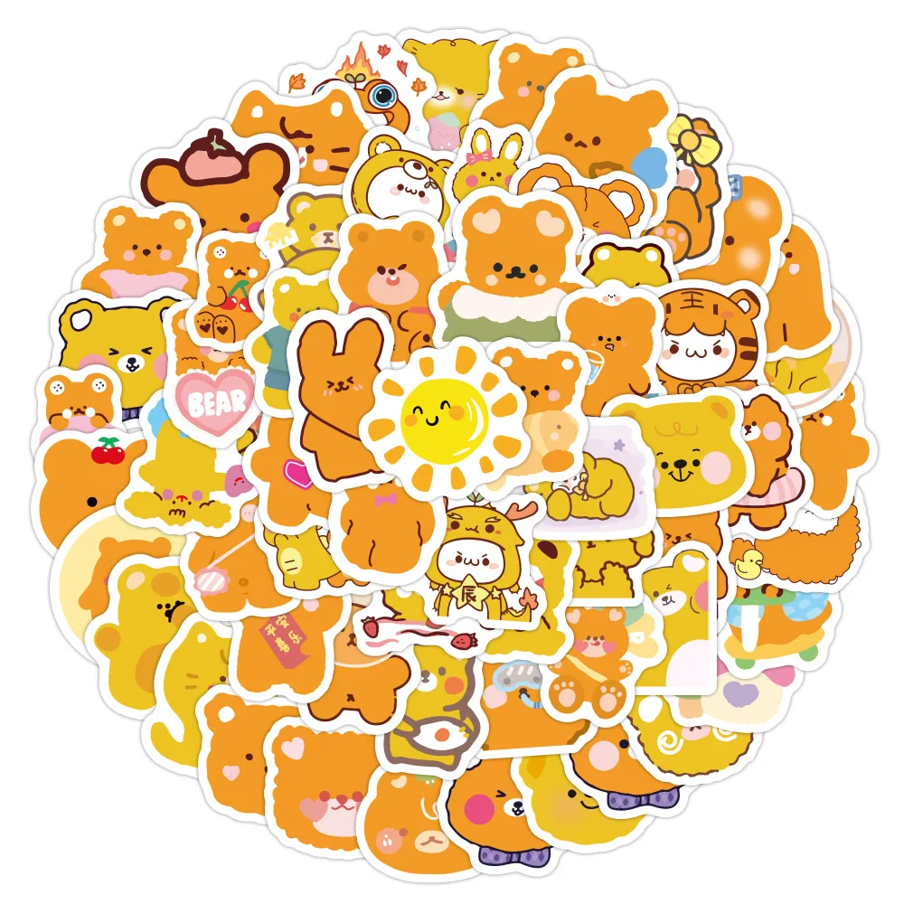 100Pcs Cute Orange Korean Bear Decorative laptop guitar Sticker Bag For Kid Wall Book Bedroom PVC Waterproof Cartoon Label Decal