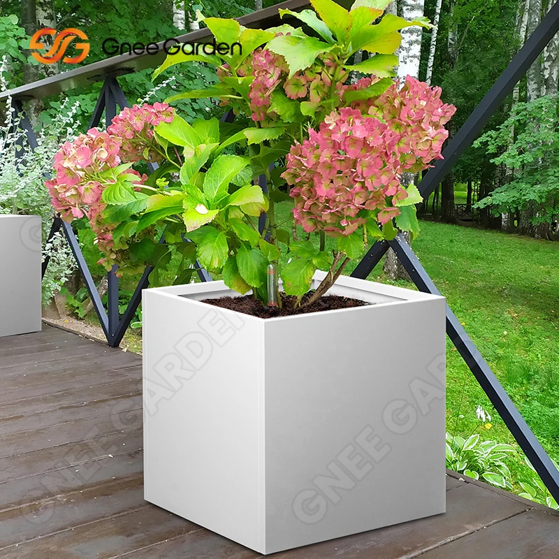 Steel large planter white flower planter metal plant pots