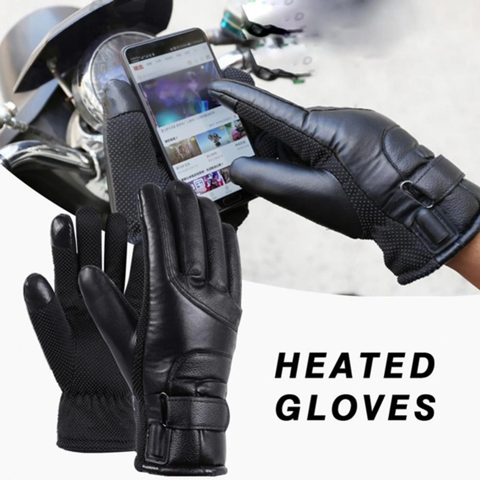 Portable Warmth Winter Heated Gloves Motorcycle Waterproof PU Leather Electric Heating Gloves USB Rechargeable Soft Warm Gloves