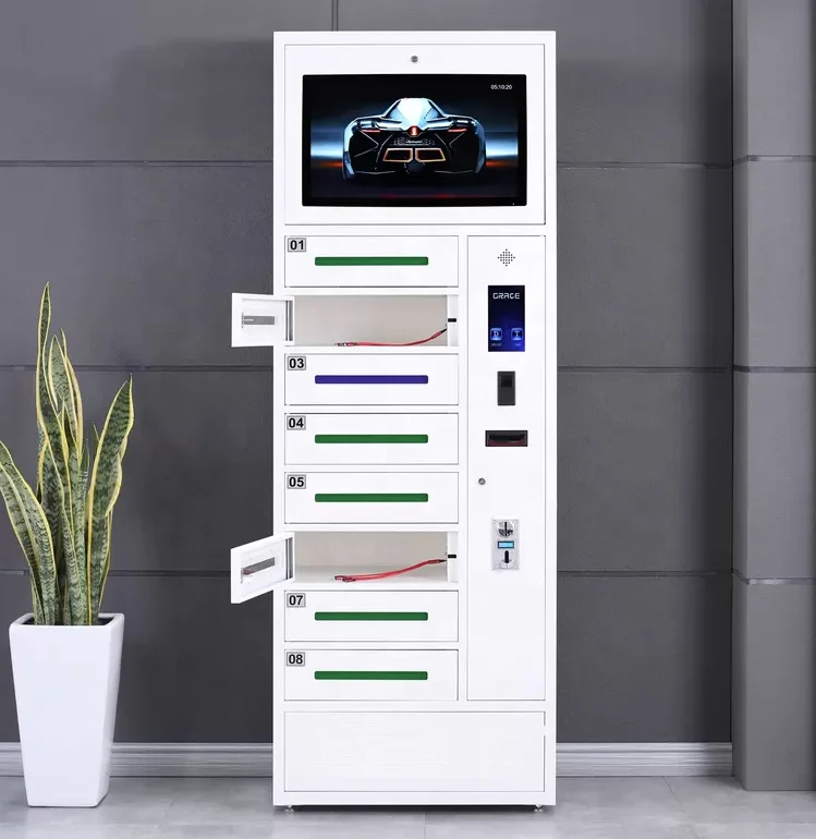 8 Bay Cell Phone Charging Lockers Fingerprint Lock Phone Charging Station Kiosk China Supply Factory Steel Furniture Safe Locker