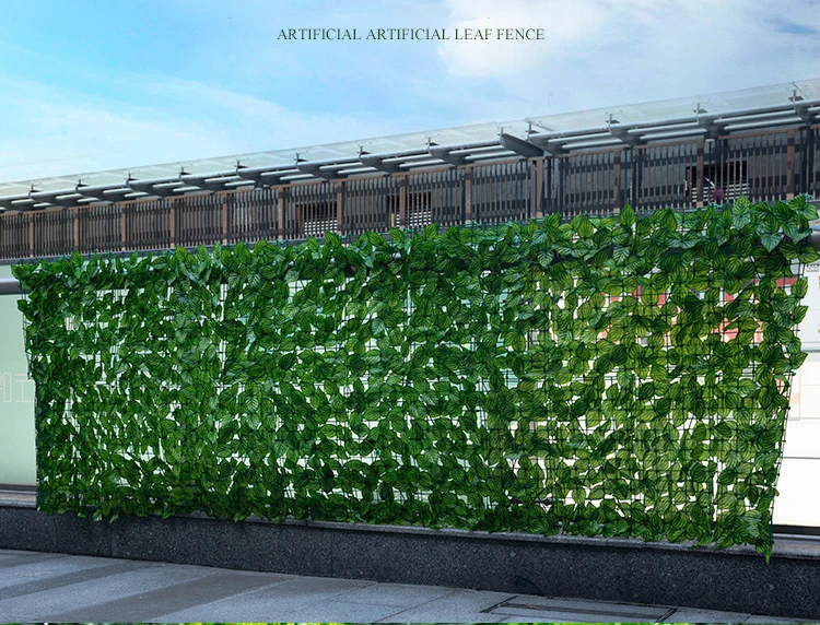 backyard garden decoration faux roll leaves green plant plastic fence artificial leaf wall