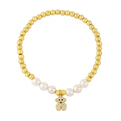 Popular Brass Micro Pave CZ Bear Smile Face Freshwater Pearl Bracelet For Ladies