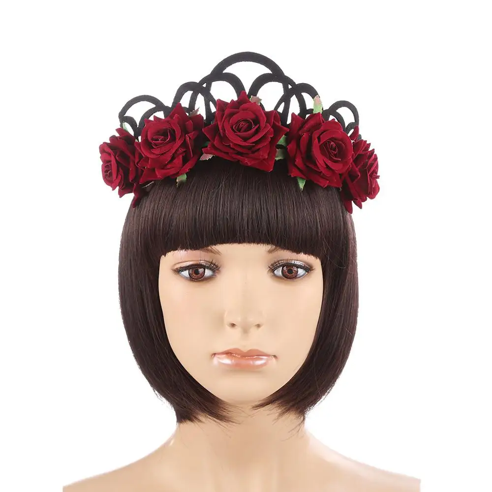 Halloween Fashion Women Headband Bohemian Style Rose Flower Crown Headband Ladies Elastic Hair Band Beach Hair Accessories