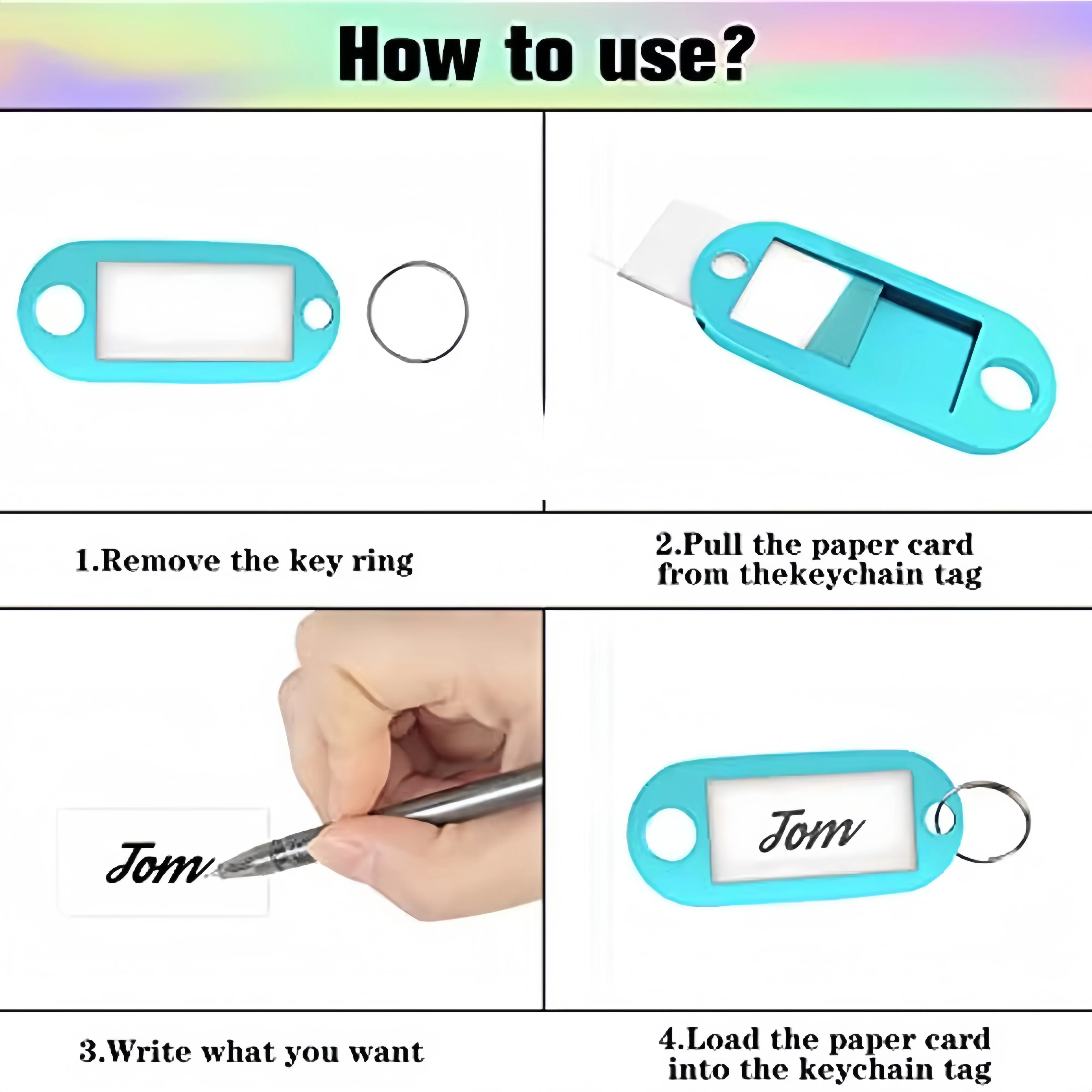 Plastic 10 Assorted Colors Keychain Tags With Labels Identifiers Id Tags With Split Ring Luggage Key Tag Keychains Accessories