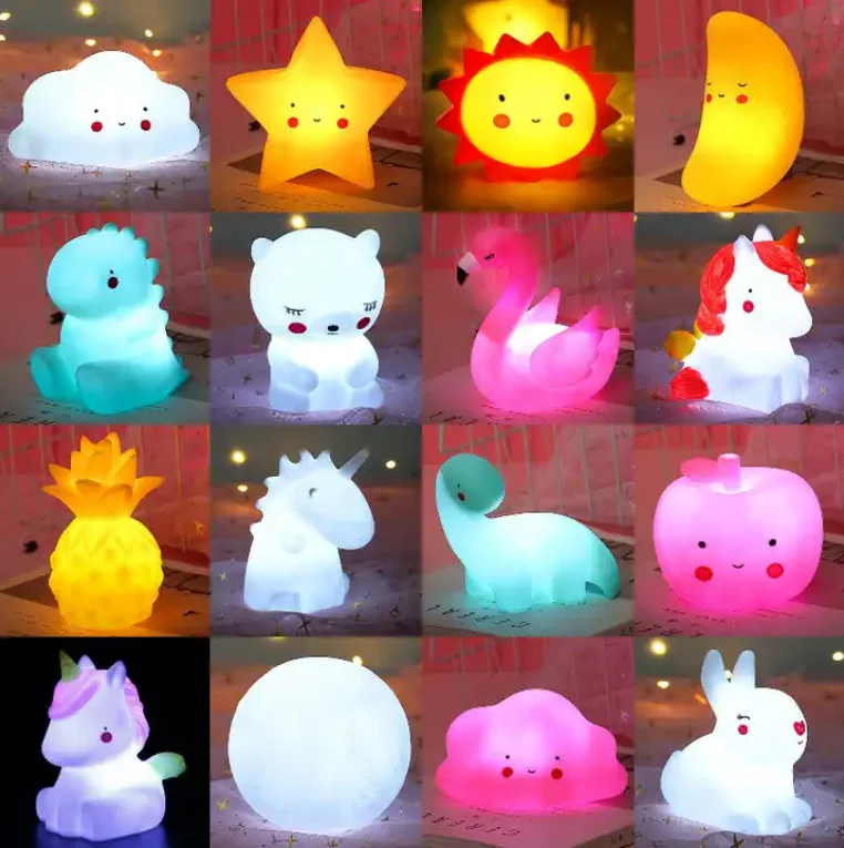Cute Wake Up Light at Night Multiple Shape Power Cartoon Bedroom Bedside Luminous Toy LED Unicorn Night Light Toys