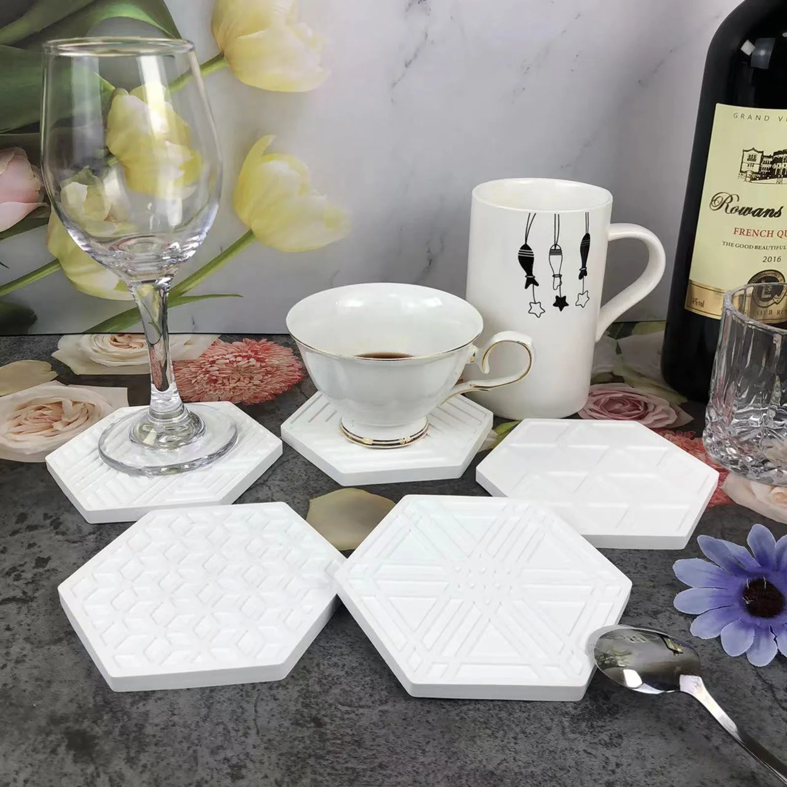2355 Hexagon line plaster cement coasters Epoxy silicone mold diy coasters home decoration