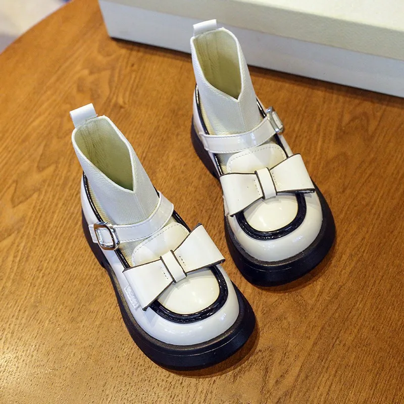 Shangzhou OEM Bota Girls Socks Boots Bow Leather Boots College Style