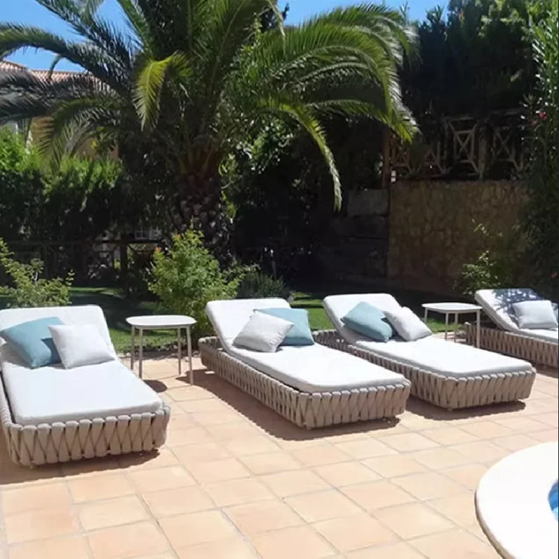 Hotel Villa  Outdoor Sun Lounge Furniture  Rope Wicker  Swimming Pool Sun Bed  Beach Sun Lounger