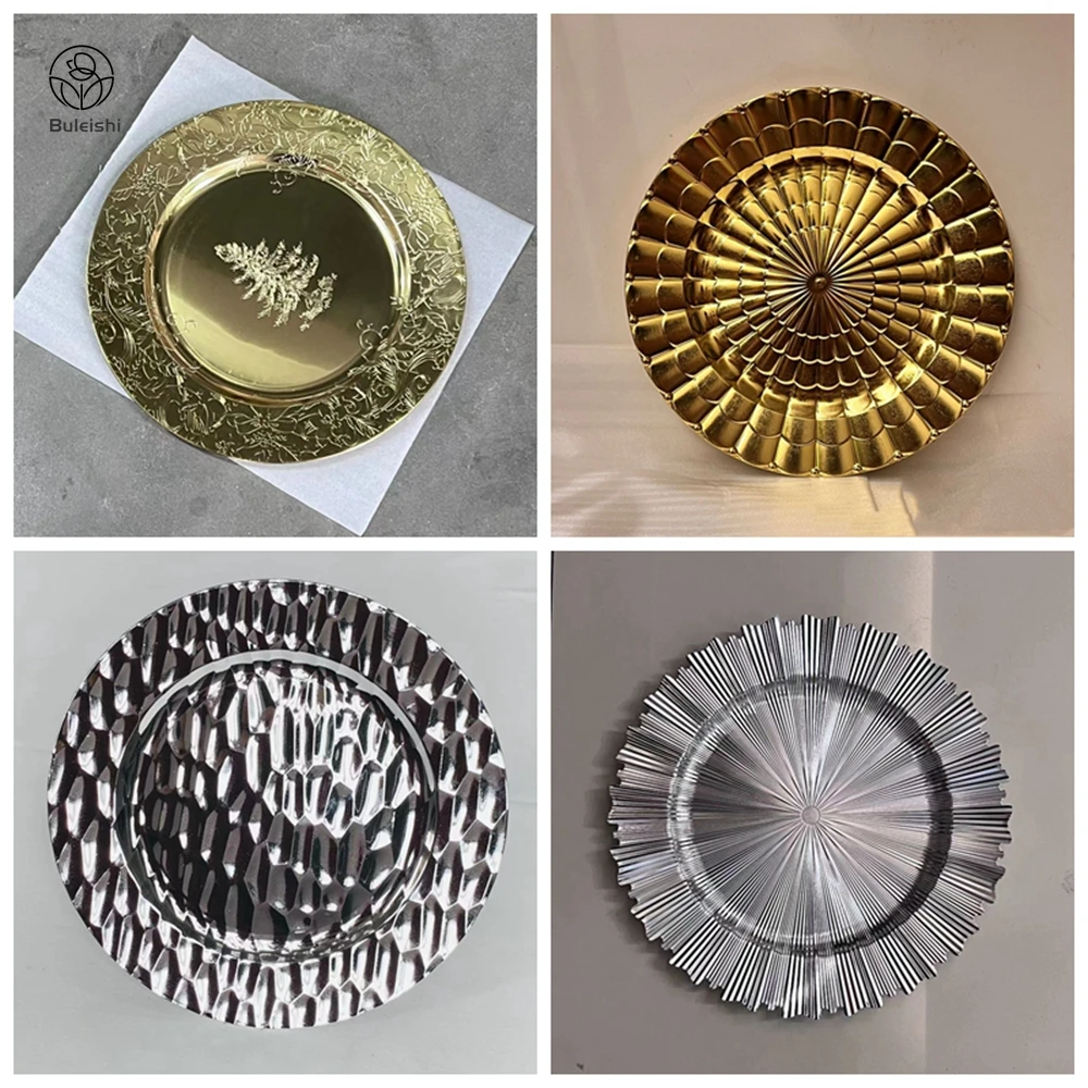 Rosy Gold Geometry Mirror Glittering Charger Plate Reusable Dish Plastic Charger Plate