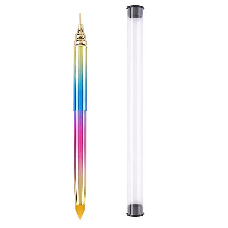 2022 Custom Logo Rainbow Metal Handle Retractable Gem Picker Twistable Nail Rhinestones Wax Pen