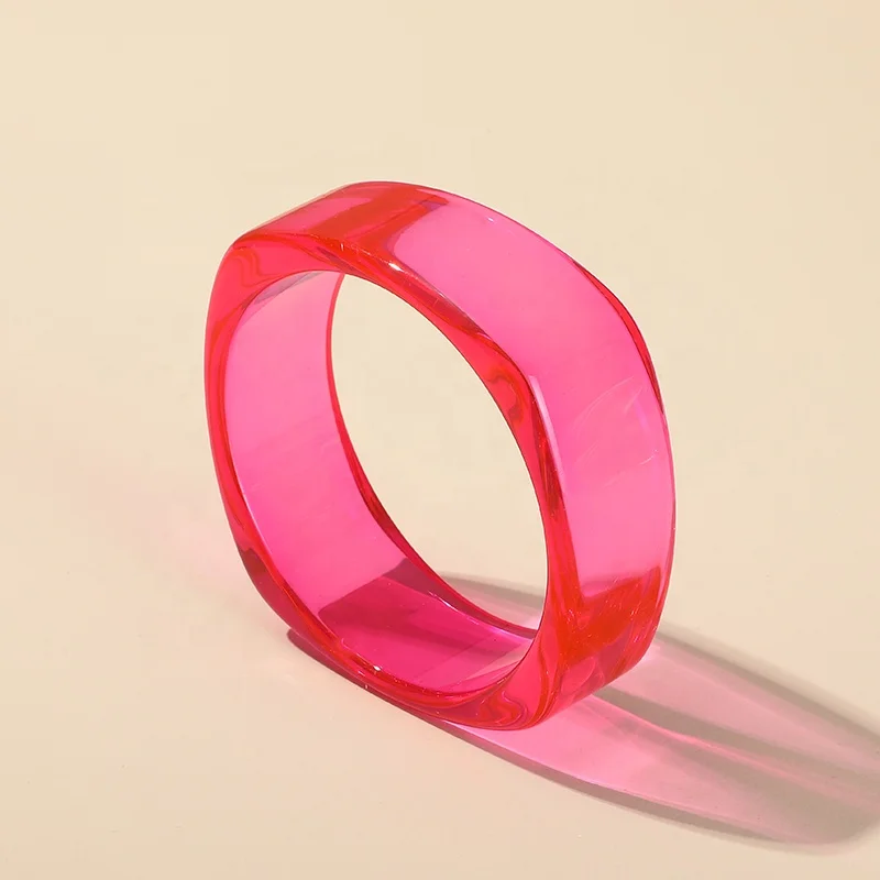 Hot Selling Customized Transparent Candy Colour Geometrical Square Shape Thick Cuff Resin Bangle