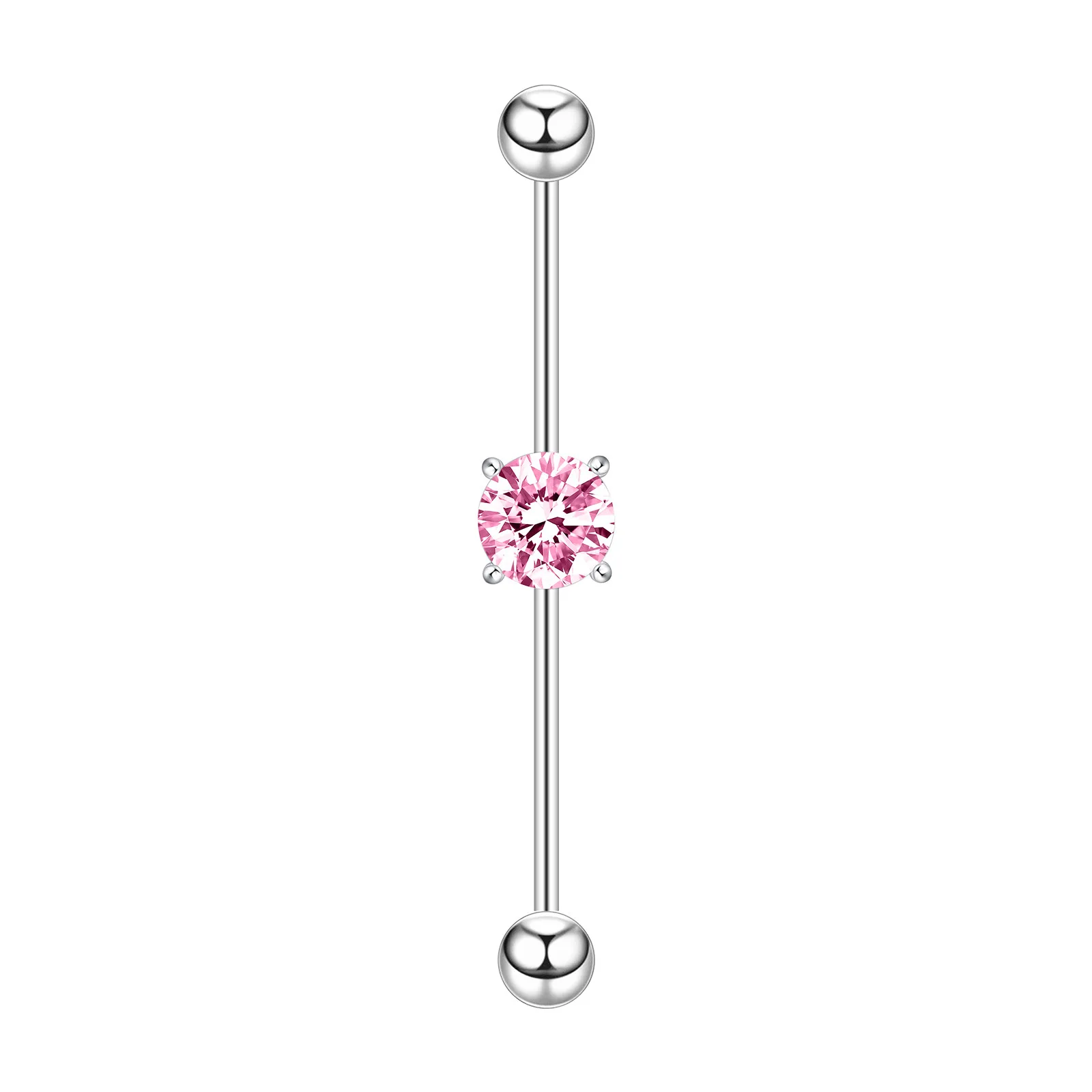 YICAI Simple Surgical Steel Barbell Heart Star Square Zircon Pink White CZ 38mm Ear Industrial Piercing