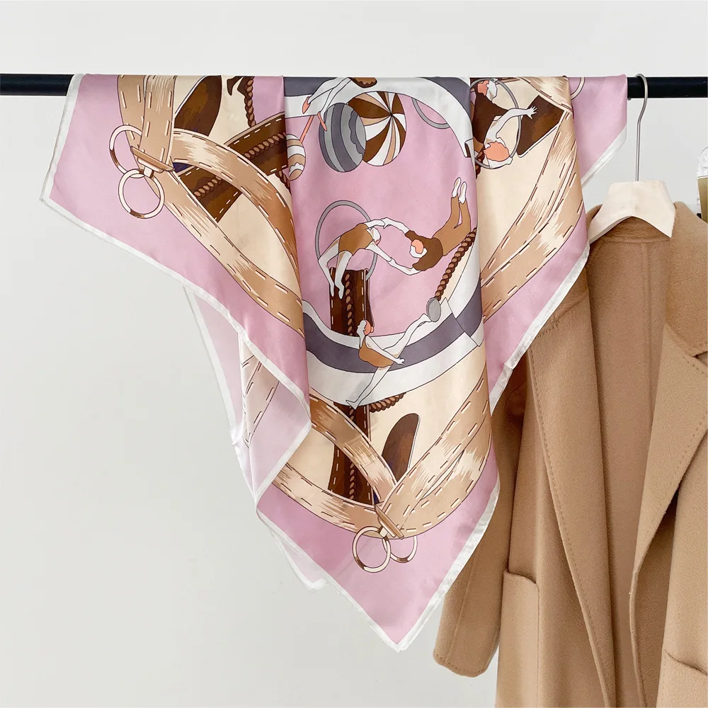 Factory Outlet Custom Logo 100% Pure Silk Scarf Printed Design Women Ladies 90cm Square Silk Satin Scarf
