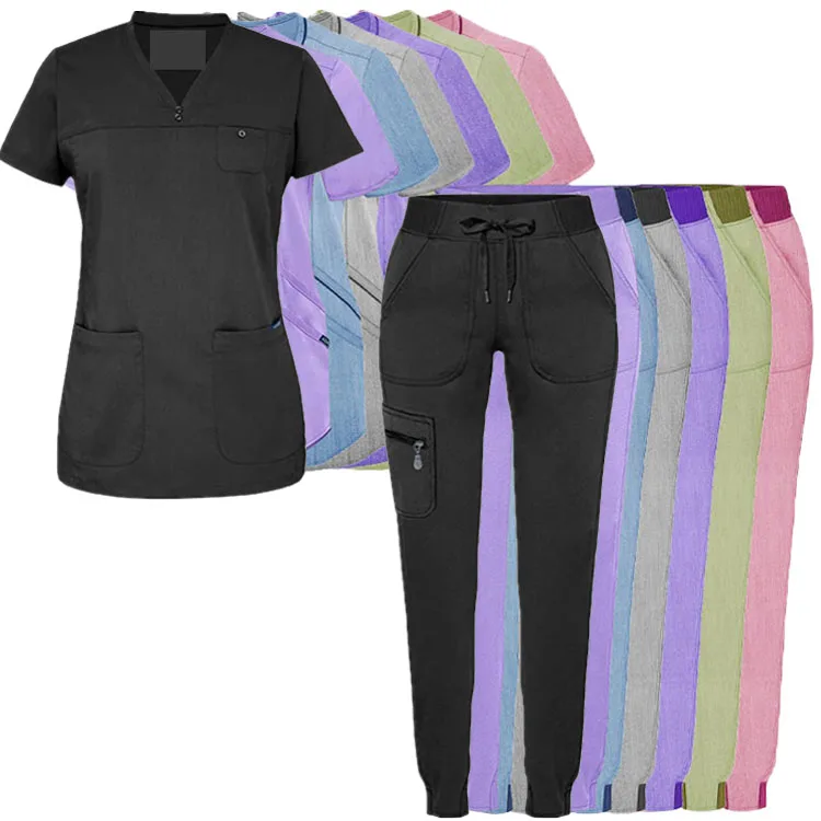 Hot Selling V-neck Wholesale Customized Cheap Fashionable Women Jogger Hospital Uniform Sets Medical Scrubs Nurse Scrubs Sets