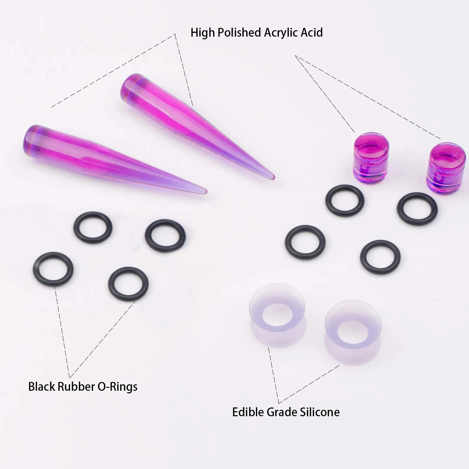 NUORO 50Pcs/set 14G-00G Acrylic Tapers And Plugs Silicone Tunnels Ear Gauges Expander Set Ear Stretching Kit