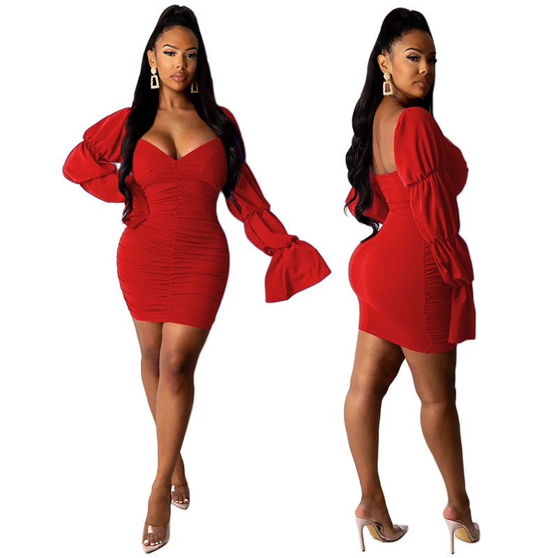 
2021 Halter Bodycon Pleated Set Nice Dress Summer Lovely Wholesale Sexy Plus Size Women Clothing 