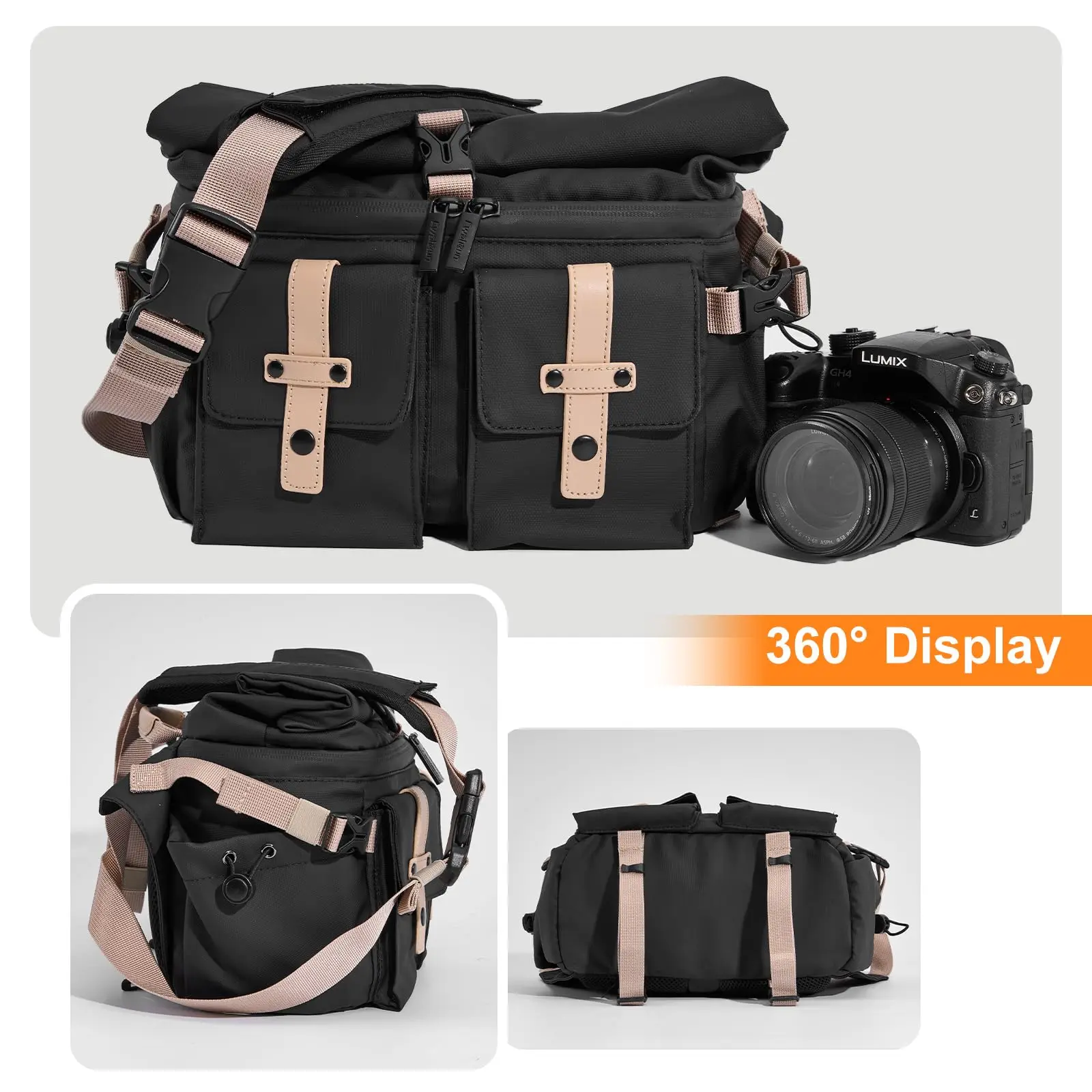 Cwatcun D90L Waterproof Leather Video Dslr Slr Digital Gear Photography High Quality CrossBody Top Roll Camera Messenger Bag