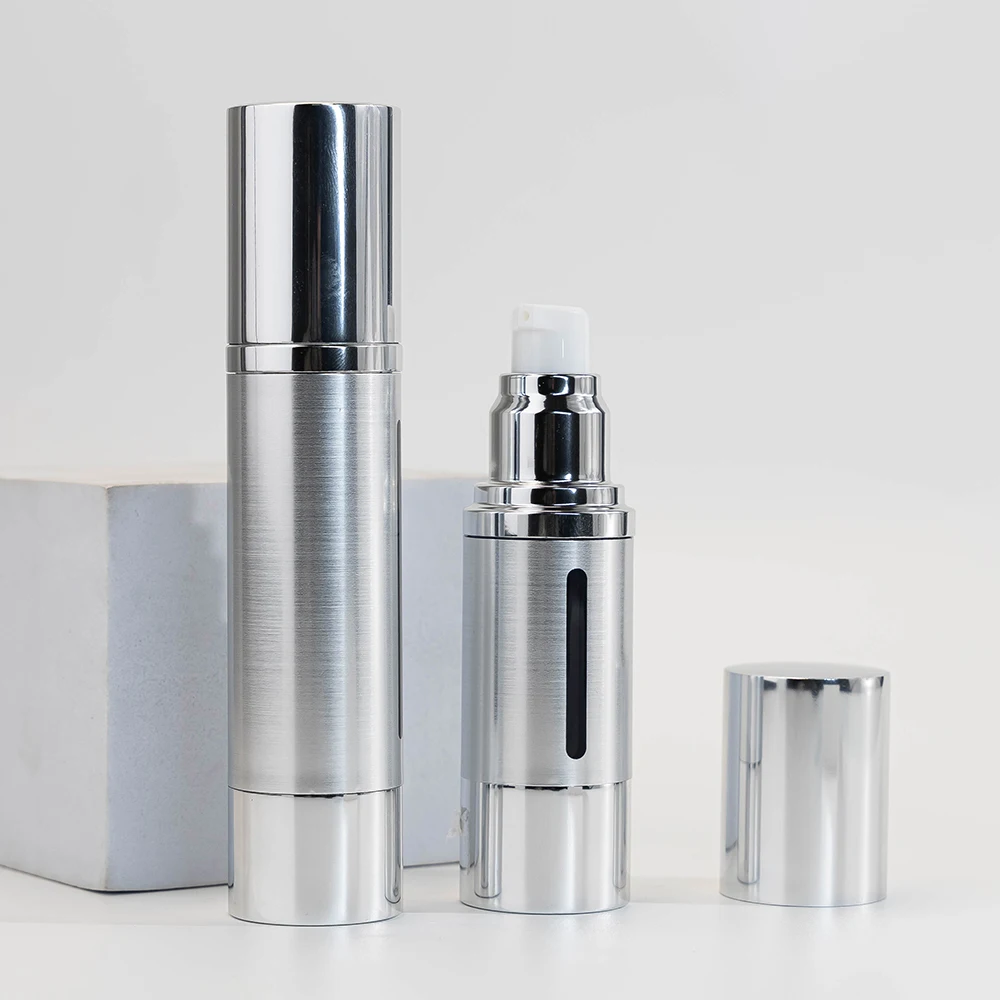 30ml 50ml aluminum airless lotion pump packaging for skincare plastic bottles with window finish