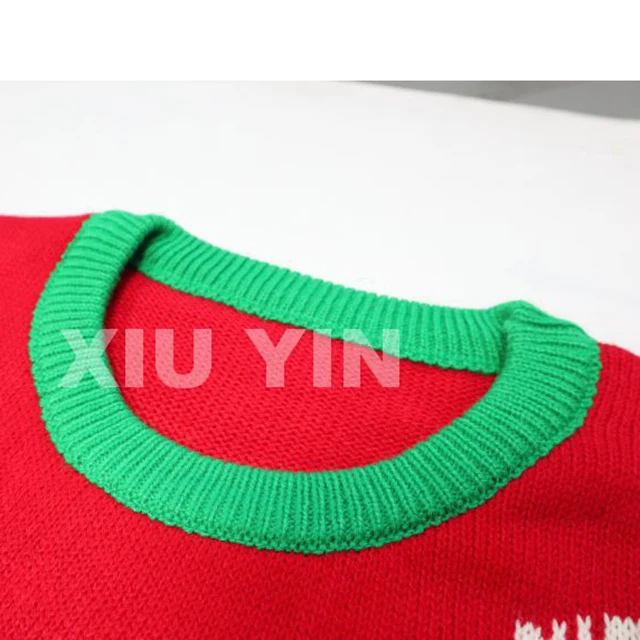 Red ugly Christmas sweater embroidered  sequin  Elf  jacquard cardigan Winter thick couples  sweater