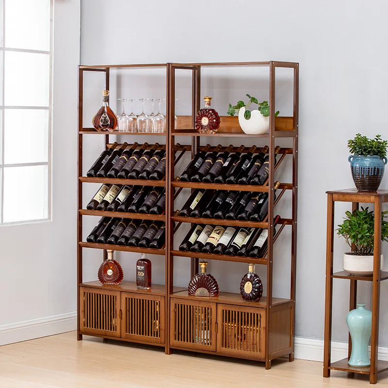 New Style Modern Simple Wooden Restaurant Bar Storage Rack Family Floor Exhibition Red Wine