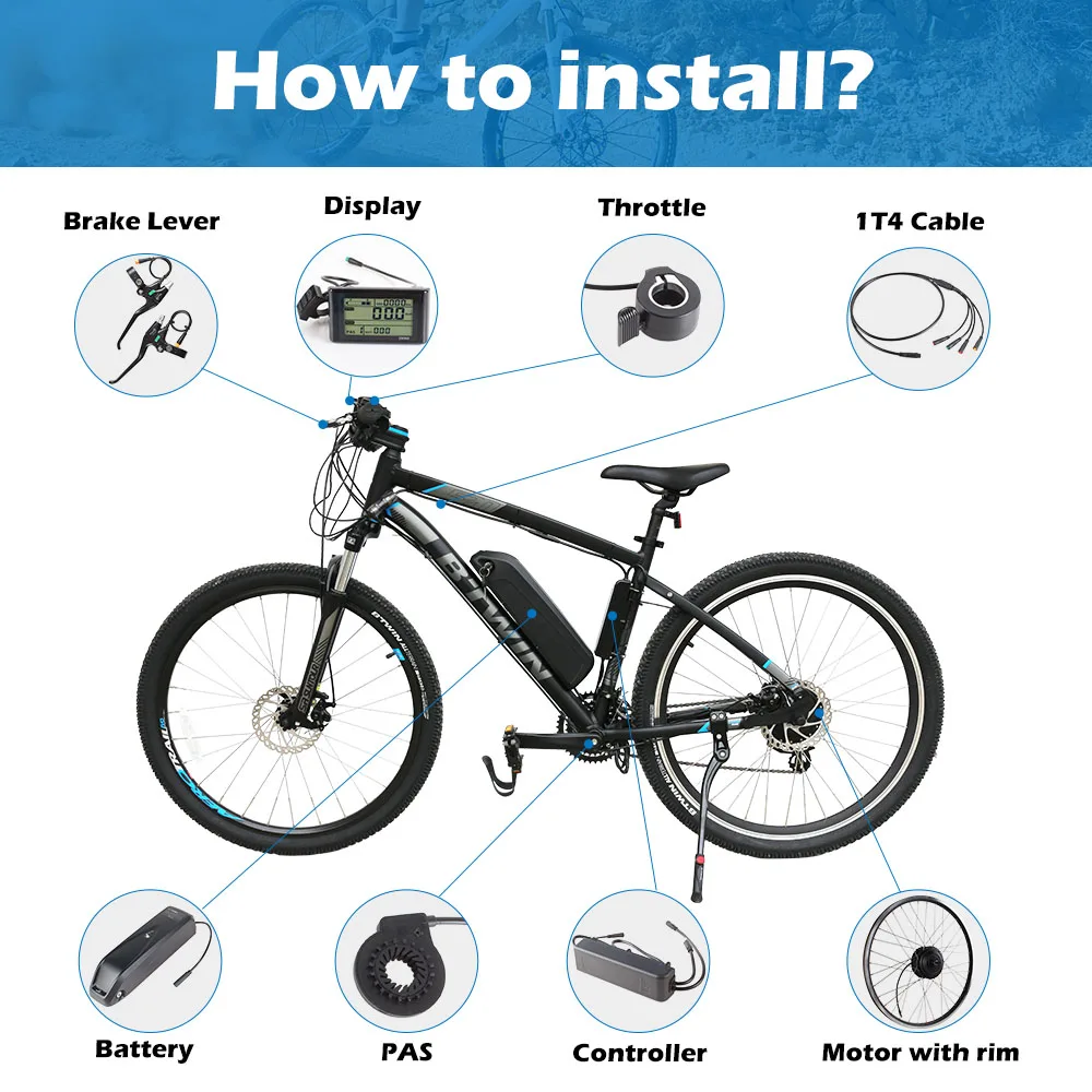 Waterproof Premium Quality 500w 1000w Motor Electric Bicycle Conversion Kit Lithium Battery 1in4 Cable Optional Part