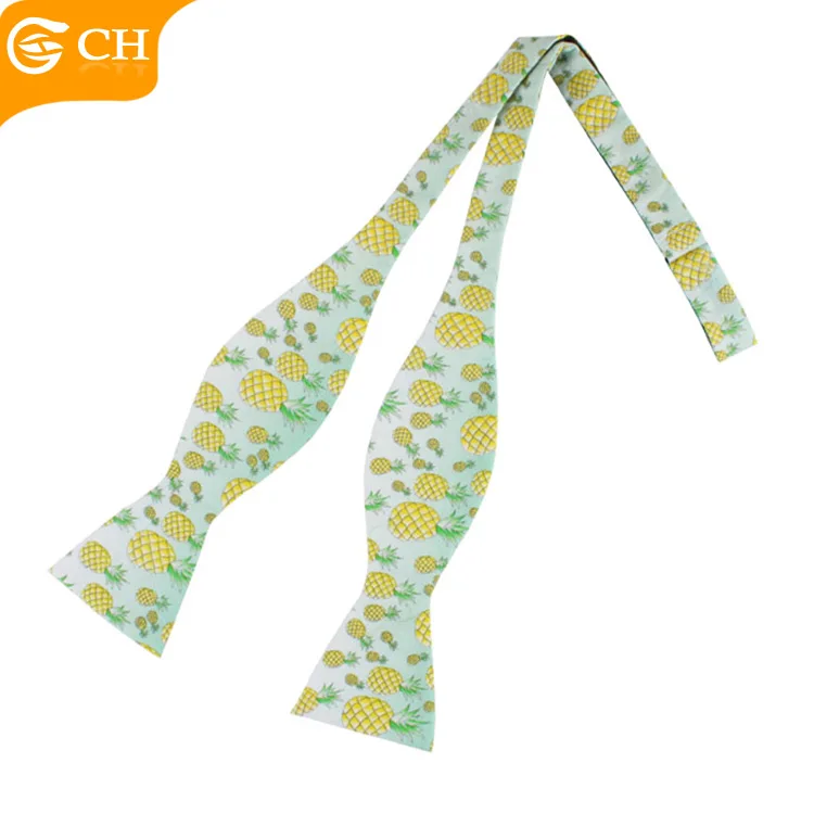 Fashion Mens Fetish Wear Pineapples Pattern Silk Self Tie Bow Ties