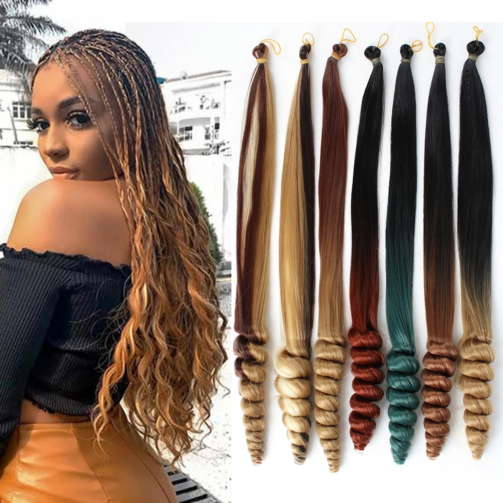 33 Colors Synthetic Ombre Straight Braiding Hair with Curly Ends 18 Inch Pre Stretched French Curl Goddess Wave Braiding Hair