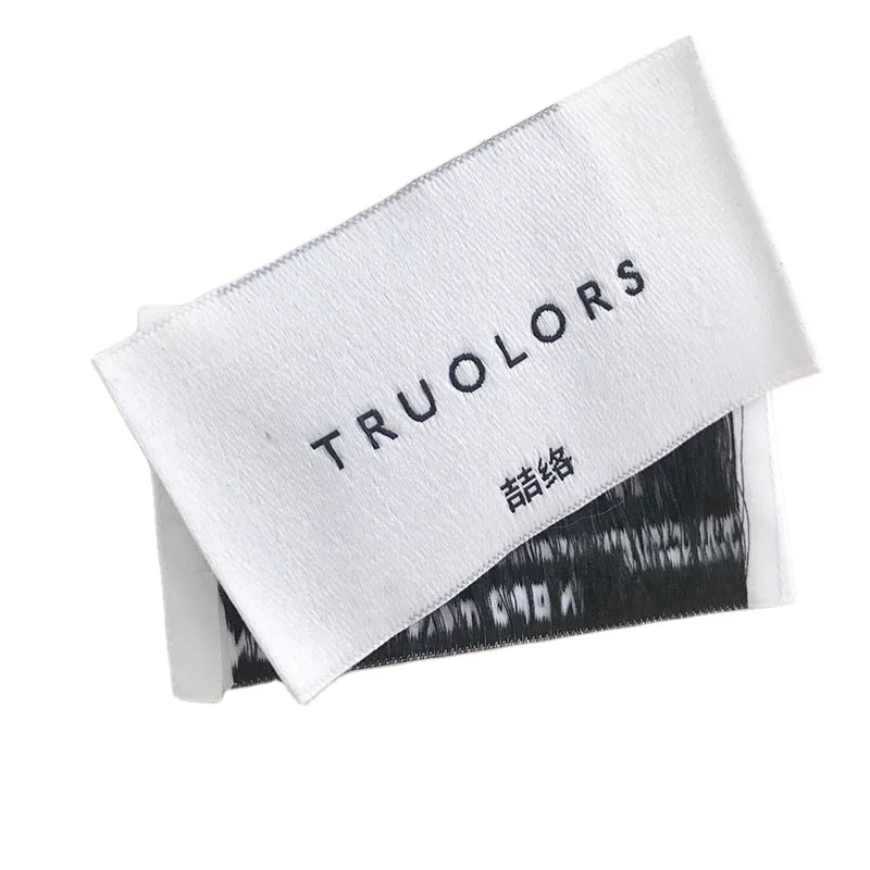 Custom End Fold Woven Clothing Labels - Woven Mark White Logo Cloth Fabric Garment Tags for Shirts of Bulk Suppliers
