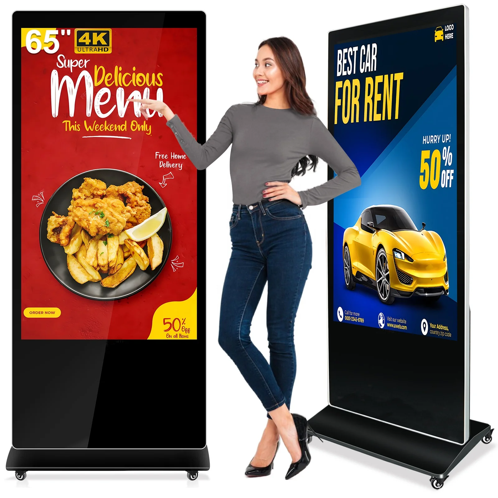 43 55 65 inch LCD Smart Floor standing Kiosk Digital Signage And Displays IPS Touch Screen Kiosk Advertising Totem