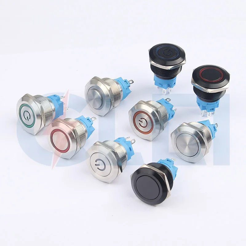 Металлический IP67 защелкиваемый кнопочный выключатель мгновенной мощности водонепроницаемый 30 мм 5А красный зеленый светодиод 12 В 110 В 220 В