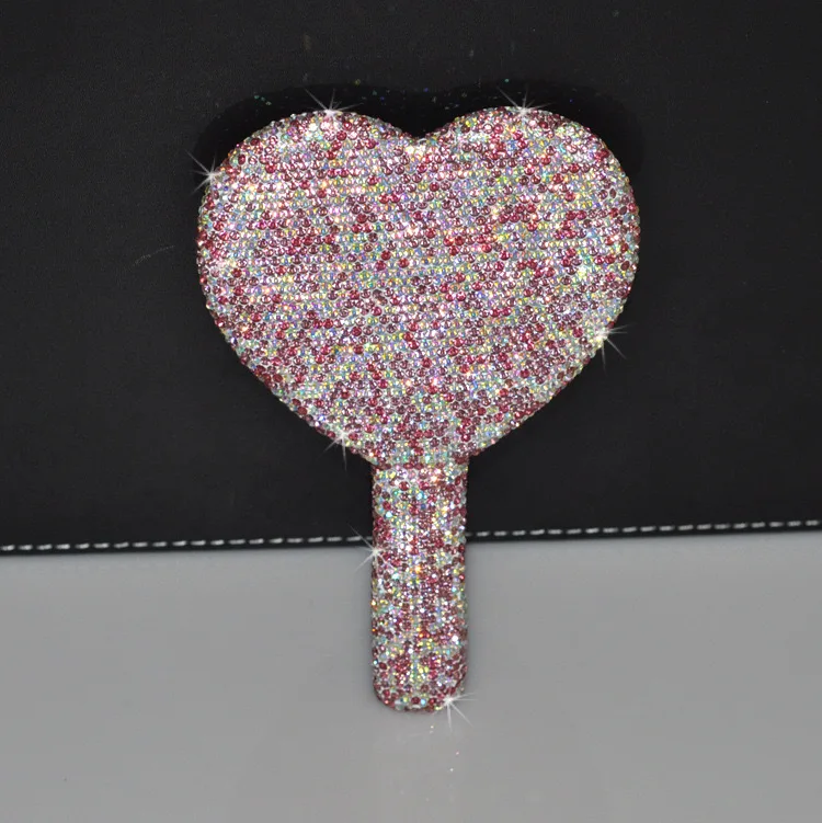 Shining Heart Round Square Shape Bling Cosmetic Mirror Portable Handle Mirror for Princess Girls