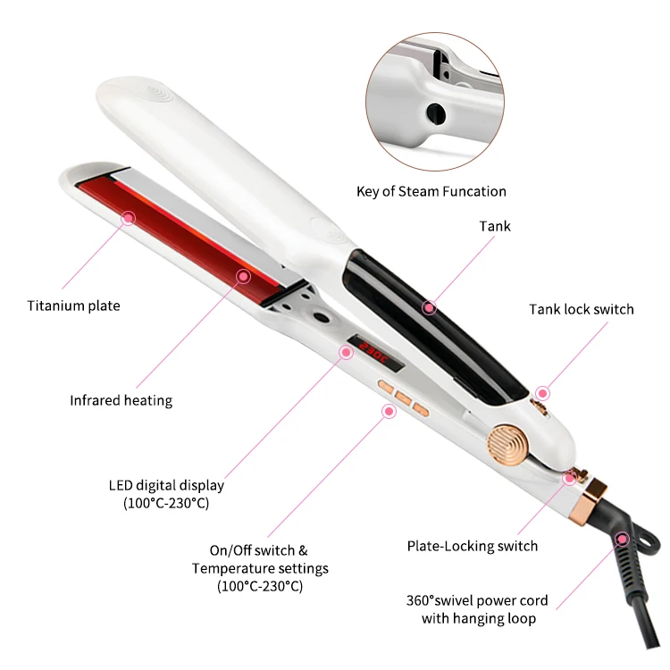 PRITECH Professional 14 Temperature Control Titanium Hair Salon Steam Styler Hair Straightener