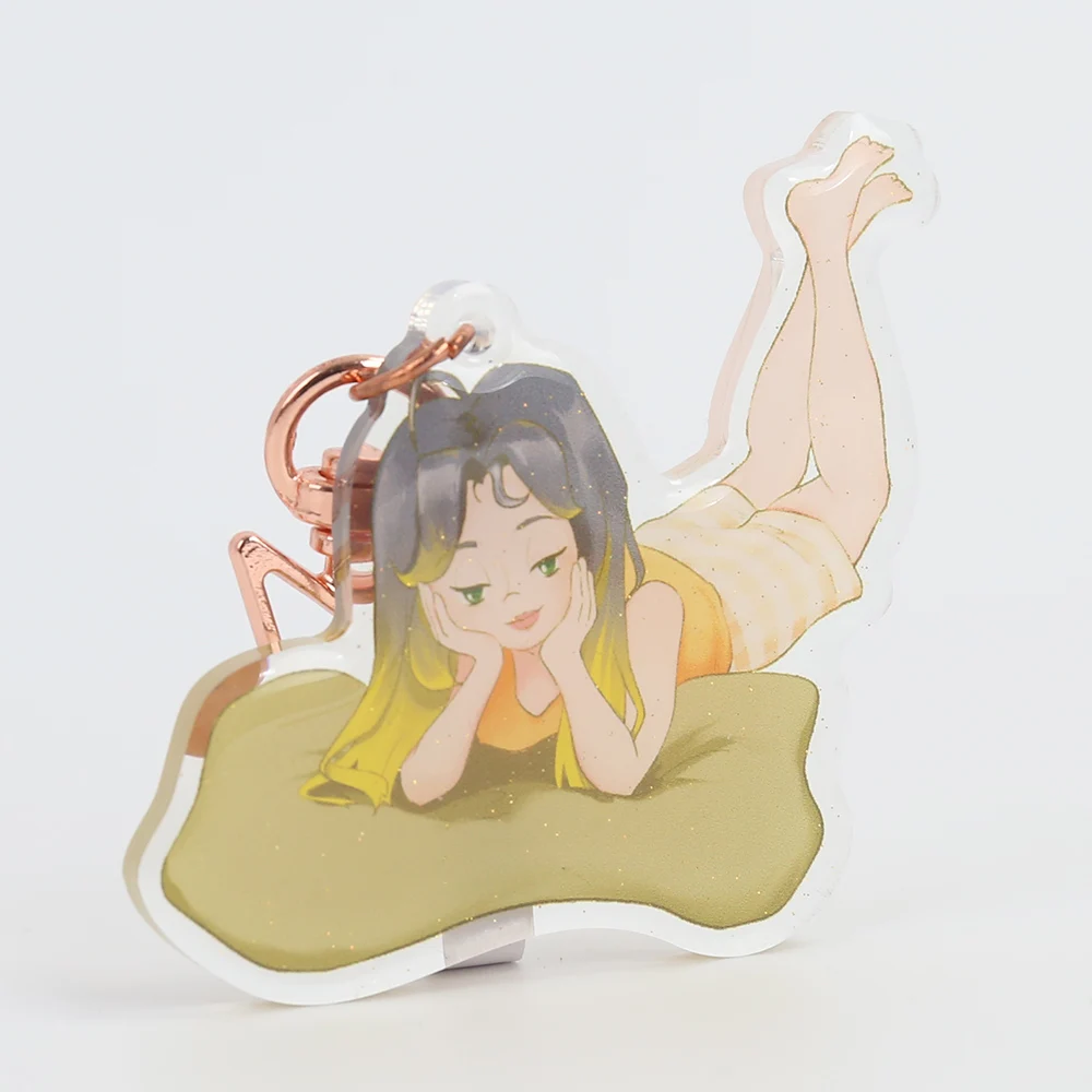 New Product Wholesale Custom Cartoon Cute Glitter Quicksand Liquid Acrylic Keychain