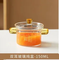 Стеклянная суповая кастрюля ручной работы OEM, кастрюля для приготовления пищи с ручками, термостойкая кухонная посуда, стеклянная посуда для приготовления пищи