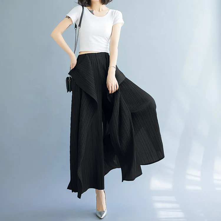 European and American 2024 New Three Mansion Pleated Pants Show Slim Fashion Strap Pants Fairy Style Fashion Irregular Pants