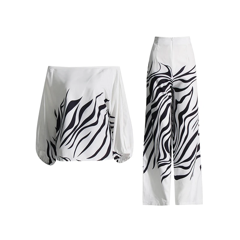 TWOTWINSTYLE Casual Printing Two Piece Sets Chic Tops High Waist Loose Pants Sets For Women