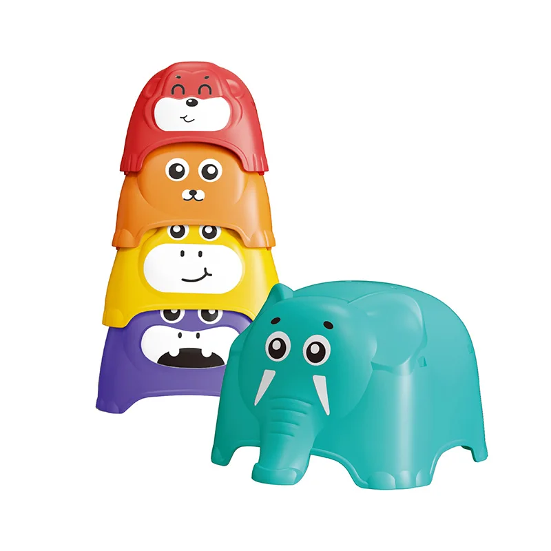 Baby Early Education Toy Plastic Animal Shape Matching Tower 5 Pieces Stacks of Circles Stacking Ring Toy