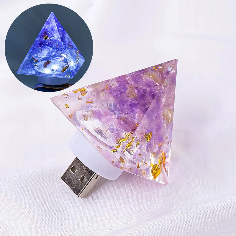 Cheap price reisin crafts healing stones chips rose quartz citrine crystal pyramid night light for decoration