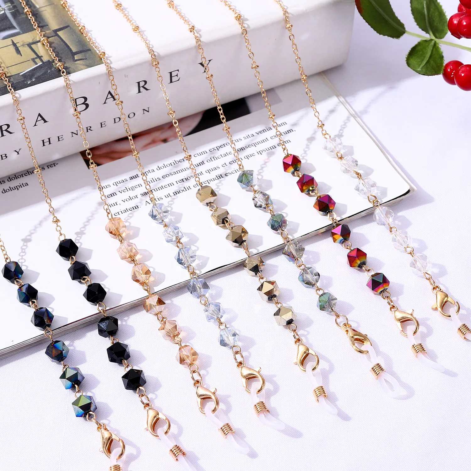 New Fashion Multicolor  Summer Trendy Crystal Glass Beaded Eyeglass Eyewear Chain  For Sunglasses