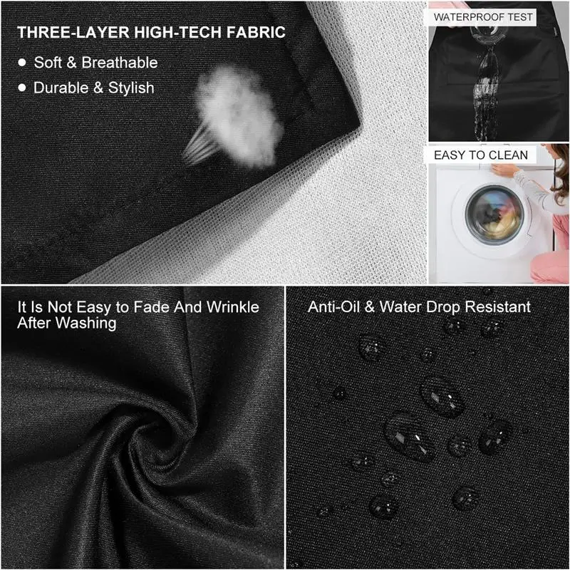 Custom Logo Women Men Unisex Cotton Polyester Waterproof Black Chef Kitchen Apron Restaurants Cooking Aprons