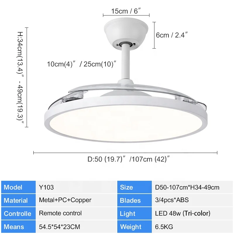 Y046 Modern remote control 42 inch bladeless 110/220v ceiling fans with lights lamp led designer luz con ventilador oculto techo