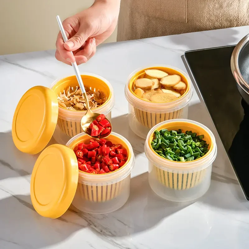 2023 Transparent Vegetables Fruits Chopped Onion Minced Garlic Sauce Chili Food Bowl Container Mini Drain Kitchen Storage Box
