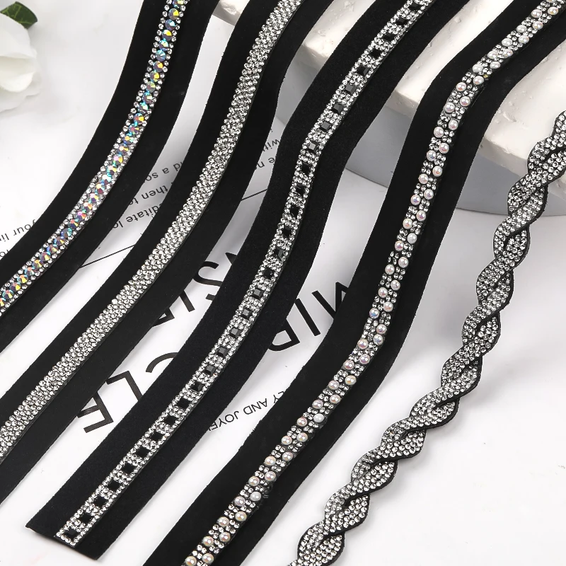 2cm Self Adhesive Crystal Rhinestone Diamond Ribbon 10 Yards 1 Card Rhinestone Ribbon Rolls for Clothing Decoration of Upper Hat
