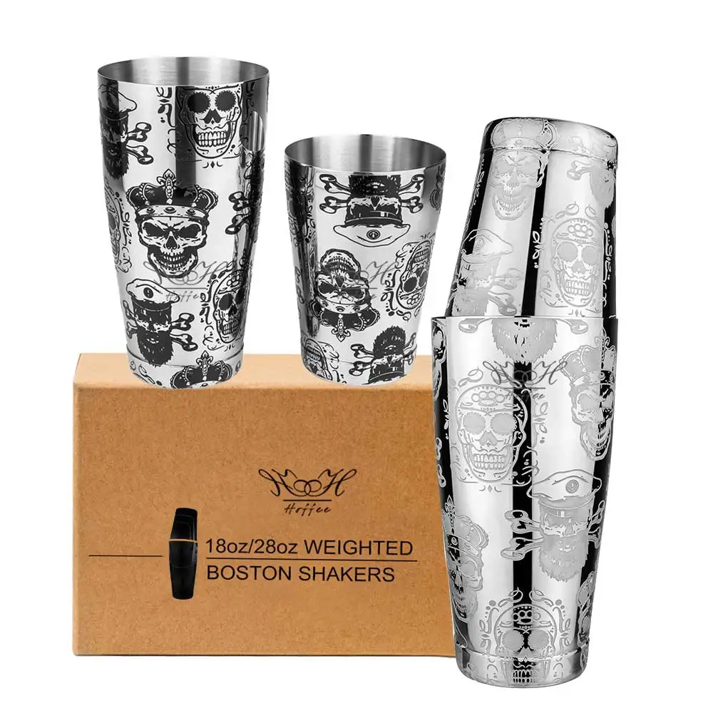 Custom Logos Skull Head Bar Martini Shaker Cup Bartender SS#304 Shaking Tin on Tins Set Weighted 18/28oz Boston Cocktail Shaker
